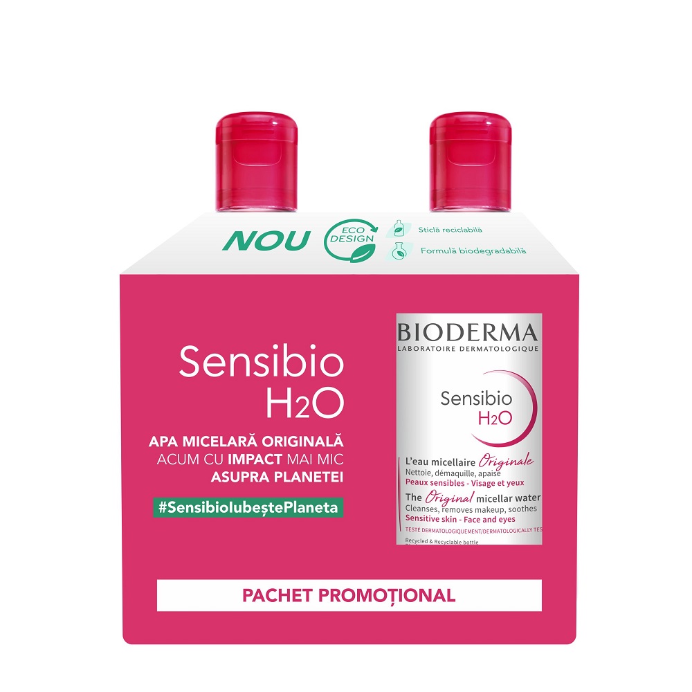 Solutie micelara Sensibio H2O, 2 x 500 ml, Bioderma