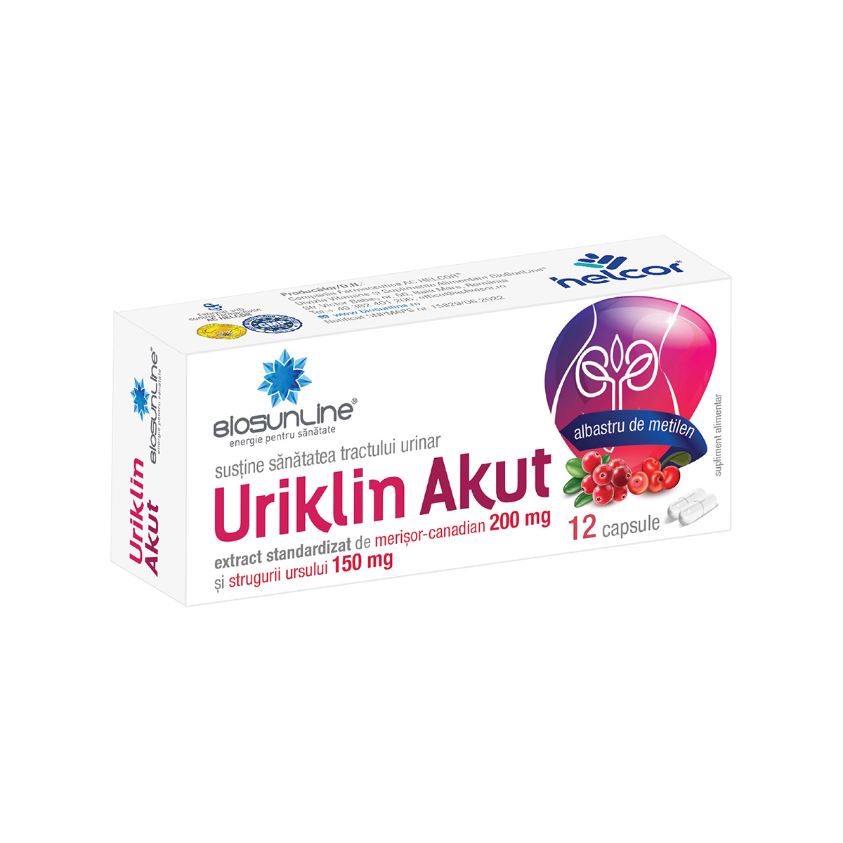 Uriklin Akut cu albastru de metilen, 12 capsule, Biosunline