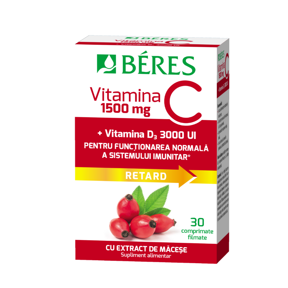 Vitamina C 1500mg plus Vitamina D3 3000UI, 30 comprimate filmate, Beres