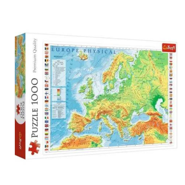 Puzzle Harta fizica a Europei, 1000 de piese, Trefl