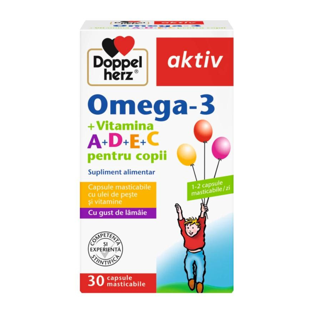 Omega 3 cu vitaminele A+D+E+C pentru copii Aktiv, 30 capsule masticabile, Doppelherz