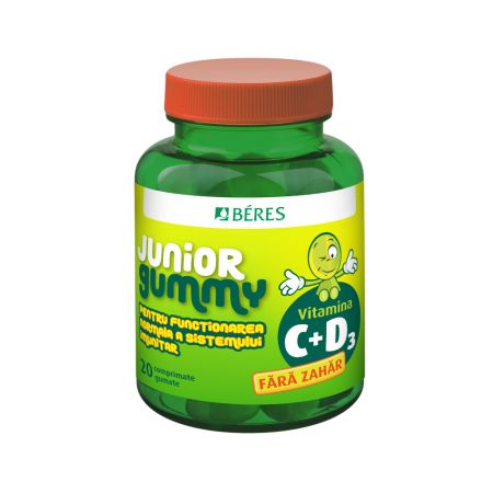 Vitamina C + D3 Junior Gummy, 20 comprimate gumate, Lime, Beres Pharmaceuticals Co