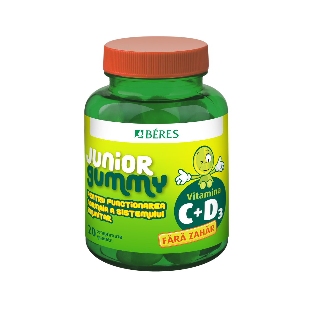 Vitamina C + D3 Junior Gummy, 20 comprimate gumate, Lime, Beres