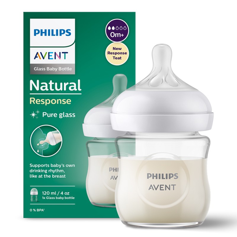 Biberon din sticla Natural Response, +0 luni, 120 ml, Philips Avent