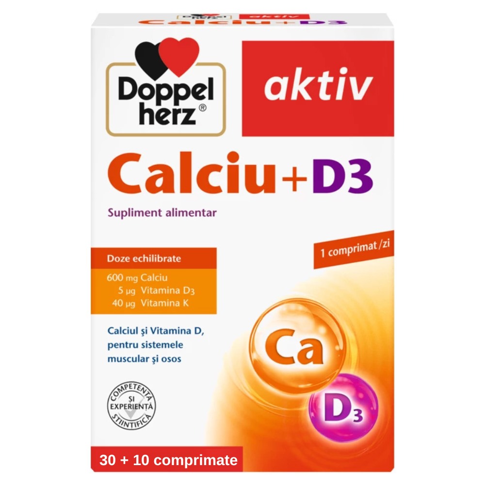 Calciu+Vitamina D3, 30+10 comprimate, Doppelherz