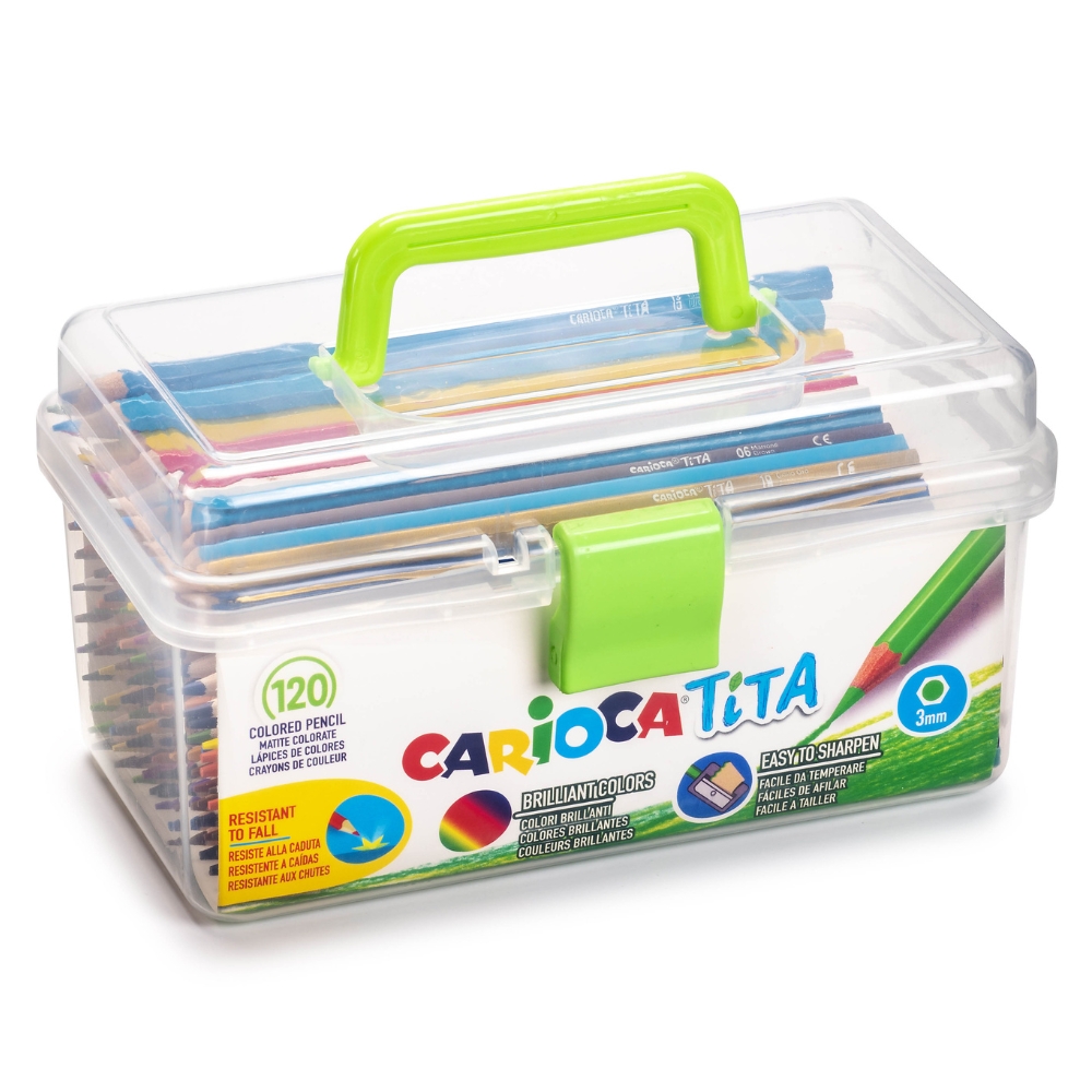Creioane colorate in cutie de plastic, 120 bucati, Carioca