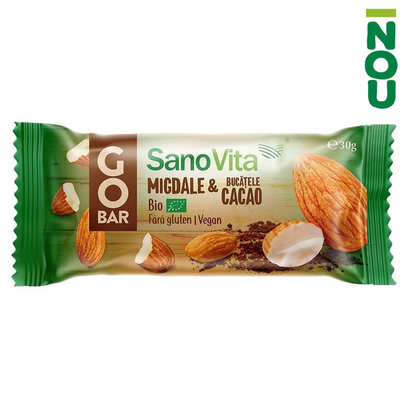 Go Bar Bio, Cacao si Migdale, 30 g, Sanovita