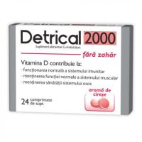 Detrical D3 2000 UI cu aroma cirese fara zahar, 24 comprimate, Zdrovit