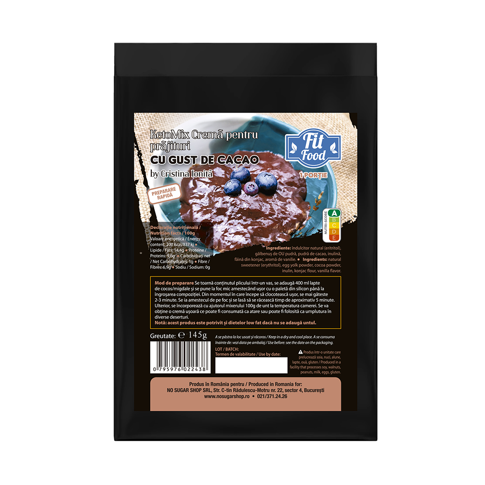 Crema pentru prajituri cu gust de cacao Ketomix, 145 g, Fit Food
