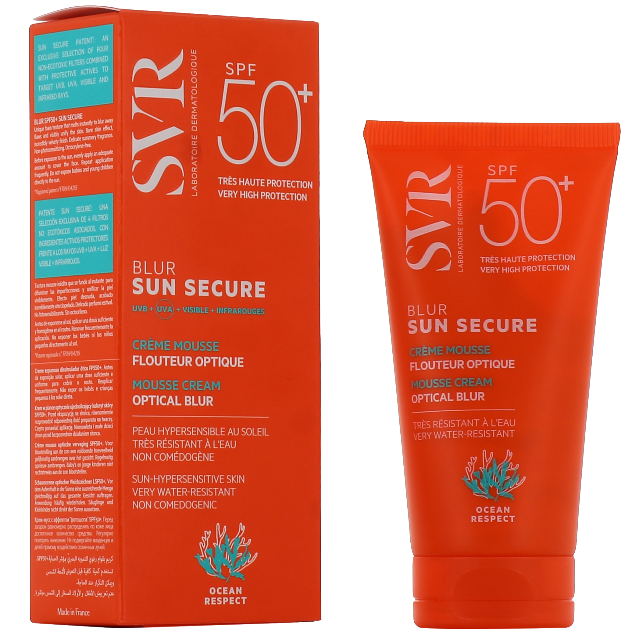 Crema spuma pentru protectie solara SPF 50+ fara parfum Sun Secure Blur, 50 ml, SVR