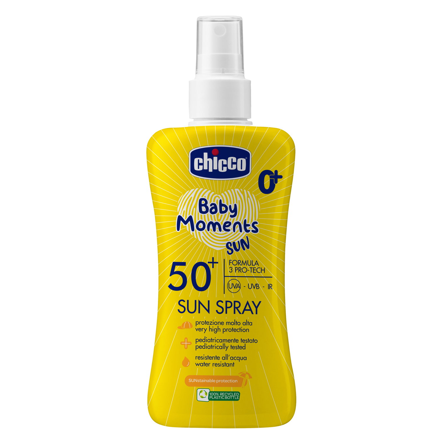 Spray protectie solara Dermopediatrica SPF 50+ Baby Moments, 0 luni+, 150 ml, Chicco