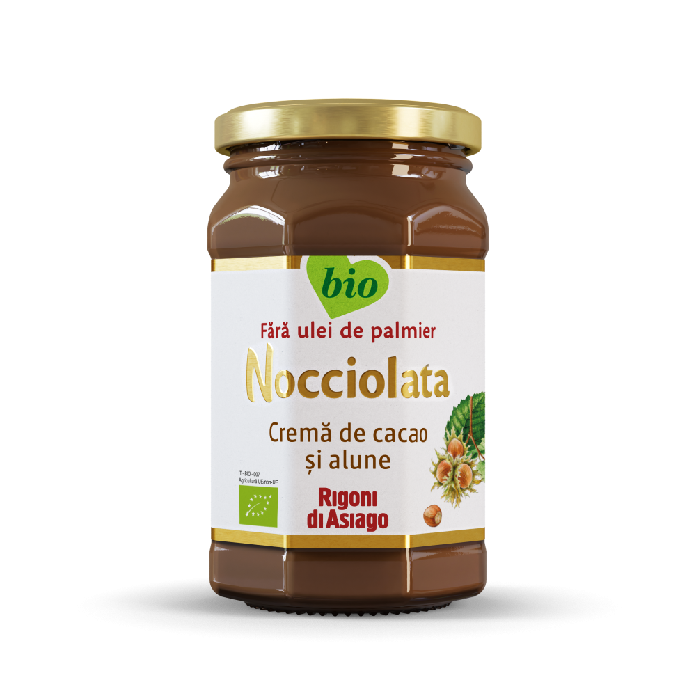 Nocciolata crema Bio cu cacao si alune de padure cu lapte, 250 g, Rigoni di Asiago