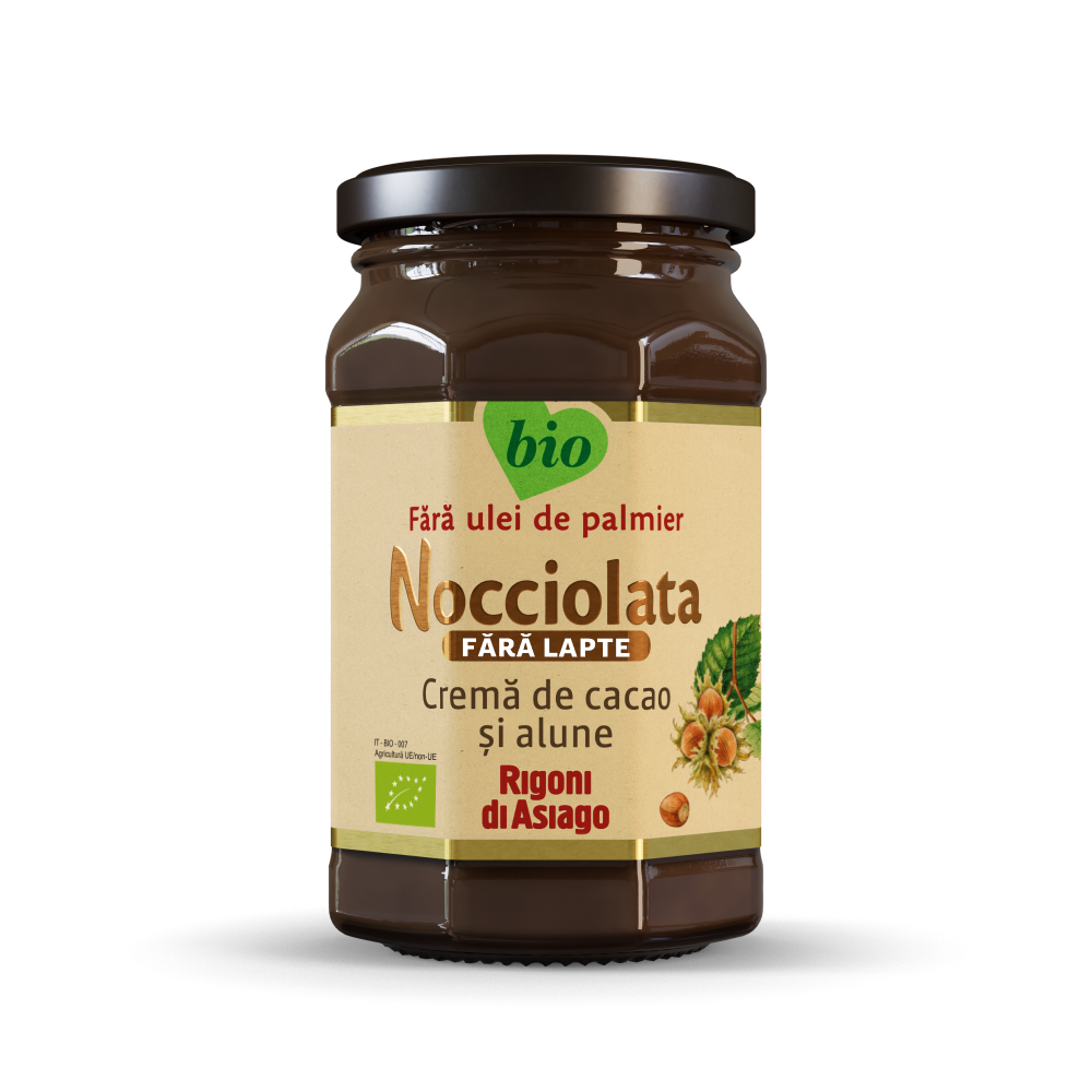 Nocciolata crema Bio cu cacao si alune de padure fara lapte, 250 ml, Rigoni di Asiago