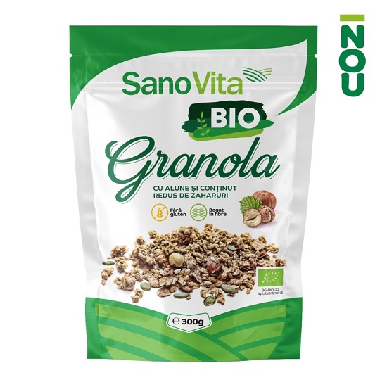 Granola cu alune si continut redus de zaharuri Bio, 300 gr, Sanovita