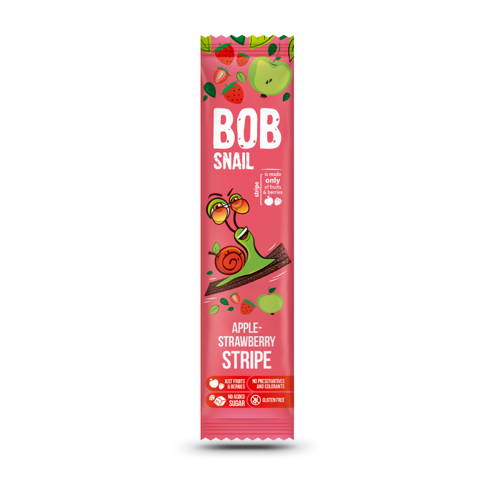Gustare naturala din mere si capsuni, 14 gr, Bob Snail