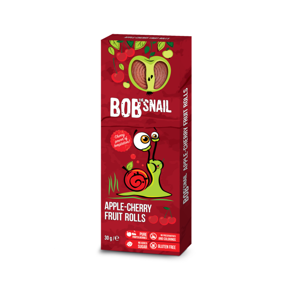Rulou natural din mere si cirese, 30g, Bob Snail