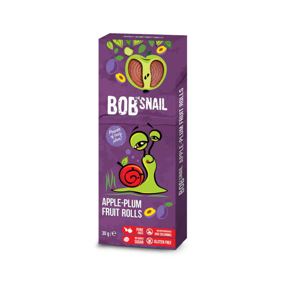 Rulou natural din mere si prune, 30g, Bob Snail