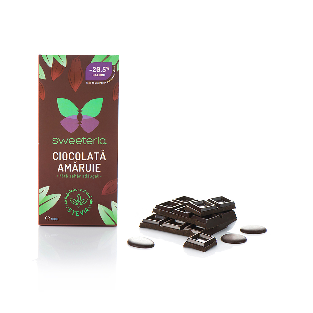 Ciocolata amaruie cu 70% indulcitor natural din stevia, 100 gr, Sweeteria
