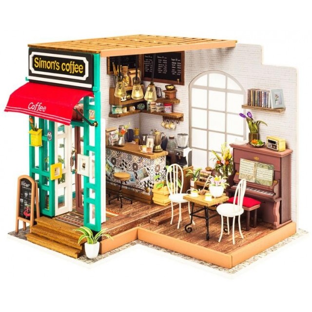 Puzzle 3D Mini casuta de papusi Cafeneaua lui Simon, 203 piese, Robotime