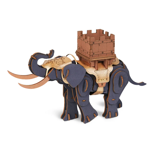 Puzzle 3D din lemn Elefant de lupta, 107 piese, Robotime