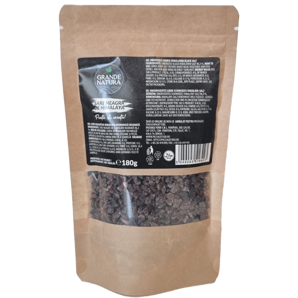 Rezerva rasnita sare de hymalaya grunjoasa Neagra, 180 g, Grande Natura
