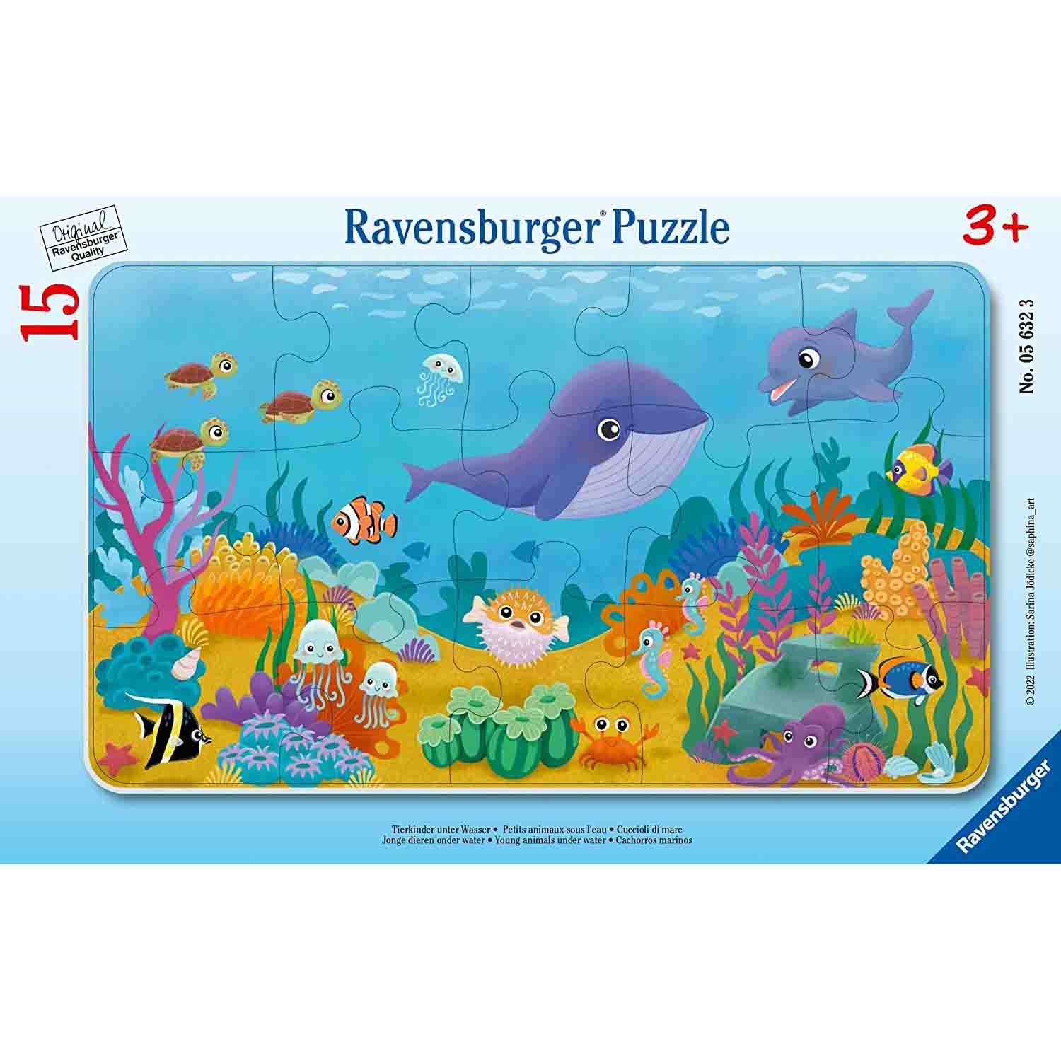 Puzzle tip rama Animalute Marine, 15 piese, Ravensburger