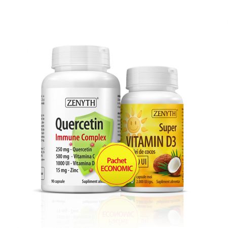 Pachet Quercetin Immune 90 capsule + Supervitamin D3 2000UI