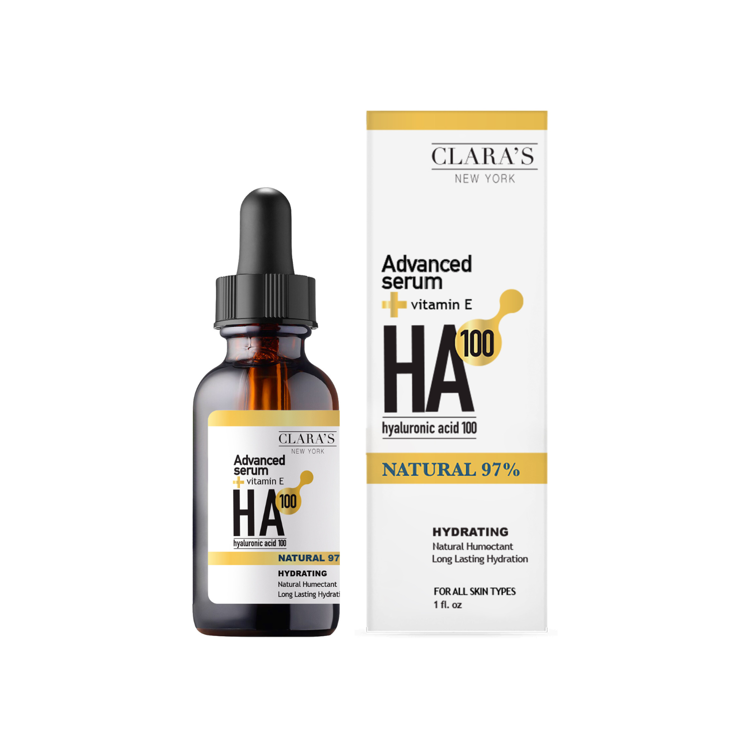 Serum facial cu acid hyaluronic si vitamina E, 30 ml, Clara's New York