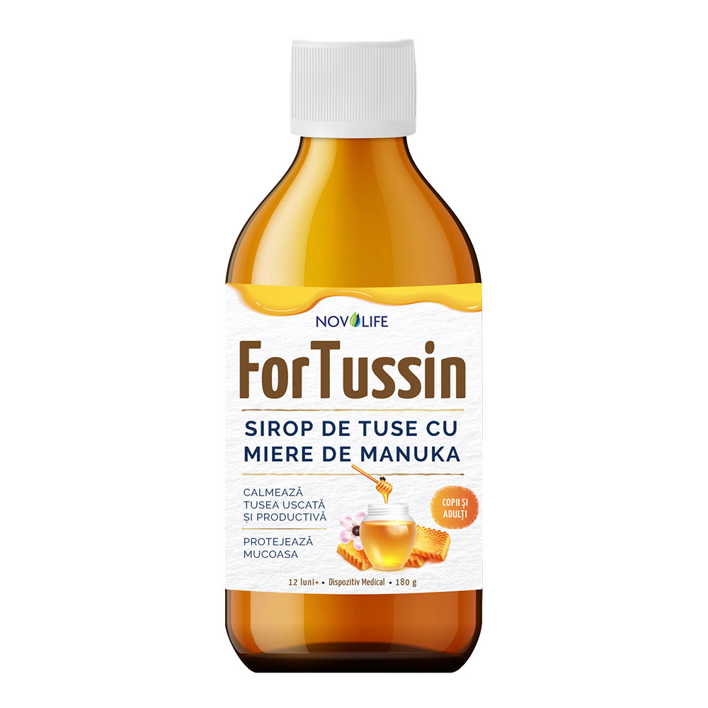 ForTussin siorp pentru tuse seaca si productiva cu miere de Manuka, 180 g, Novolife
