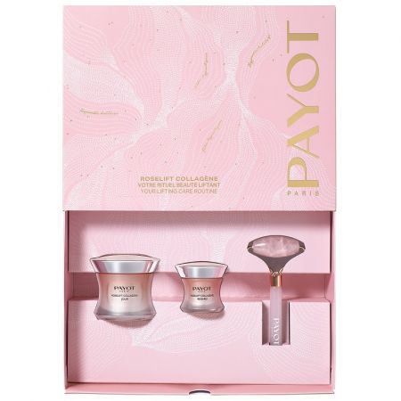 Set Roselift Collagene Crema de zi, Crema de ochi, Roller quart roz pentru masaj facial, 50 ml/15 ml, Payot