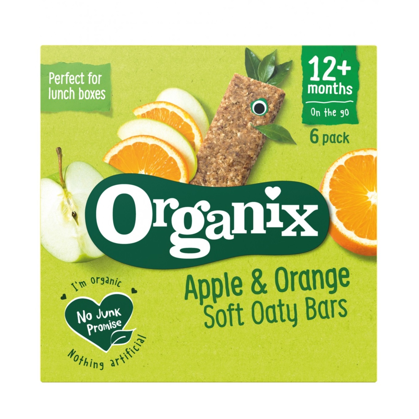 Batoane Bio din ovaz integral cu mere si portocale, +12 luni, 6 batoane x 30 g, Organix