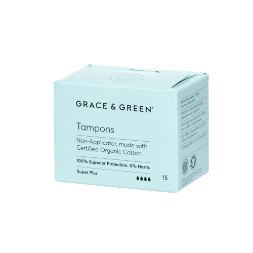 Tampoane bumbac organic fara aplicator Super Plus, 15 bucati, Grace and Green
