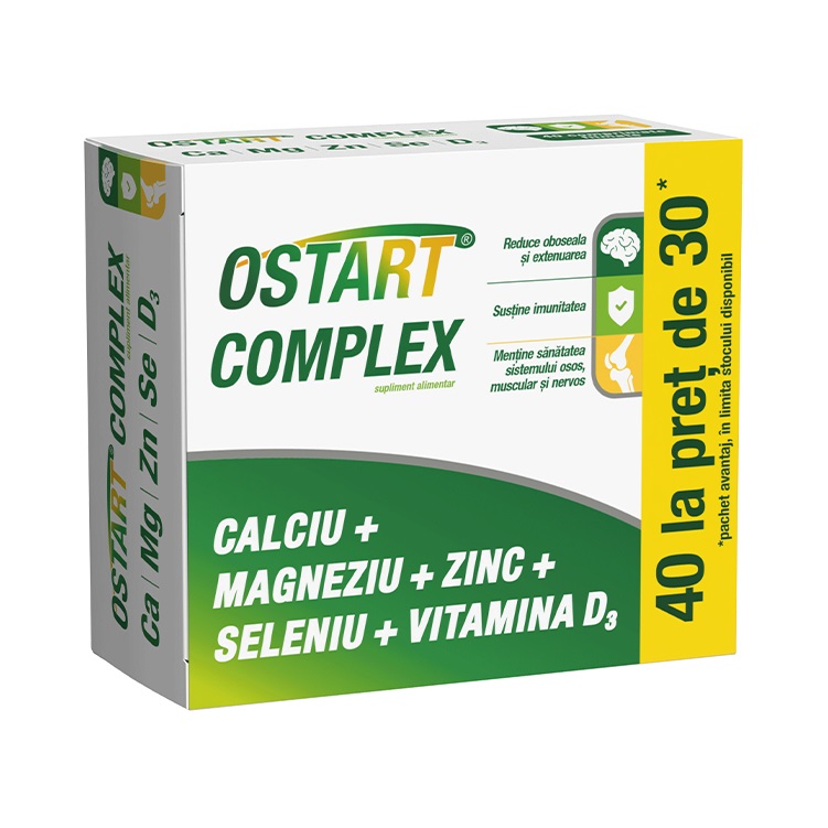 Ostart Complex Ca + Mg + Zn + Se + D3, 40 comprimate filmate, Fiterman Pharma