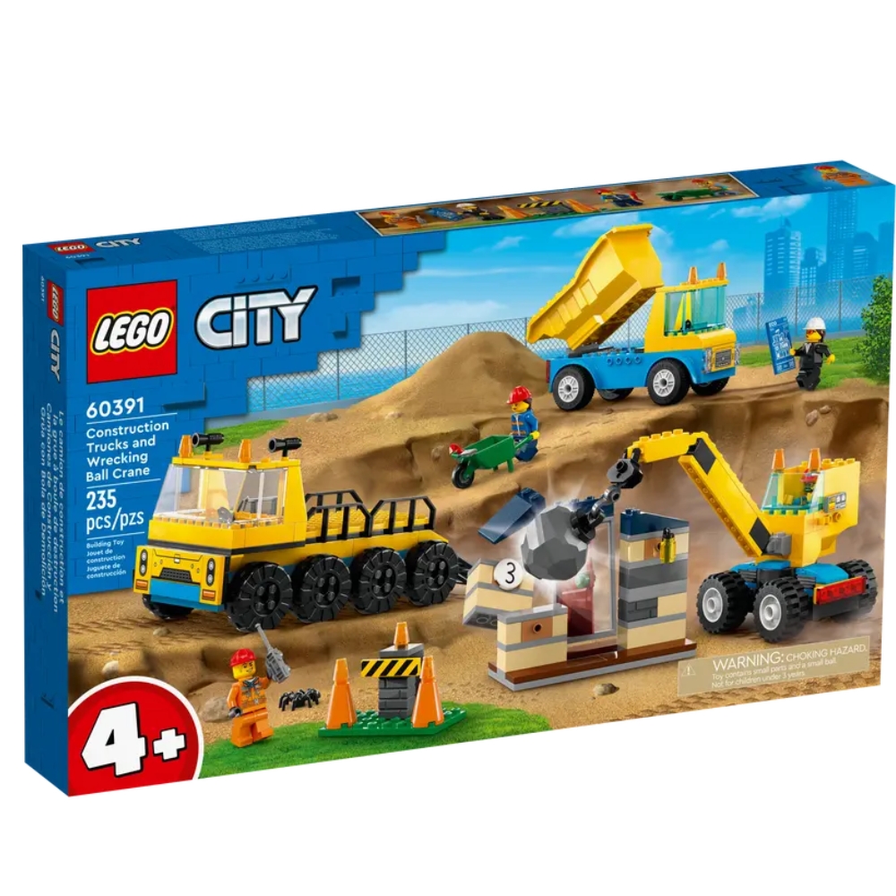 Camioane de constructie si macara cu bila pentru demolari, 4 ani +, 60391, Lego City