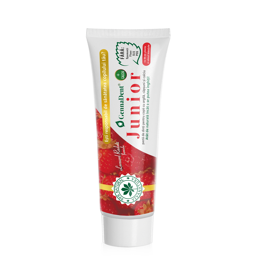 Pasta de dinti pentru copii cu aroma de capsuni GennaDent Junior, 50 ml, Vivanatura