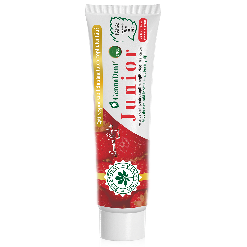 Pasta de dinti pentru copii cu aroma de capsuni GennaDent Junior, 80 ml, Vivanatura