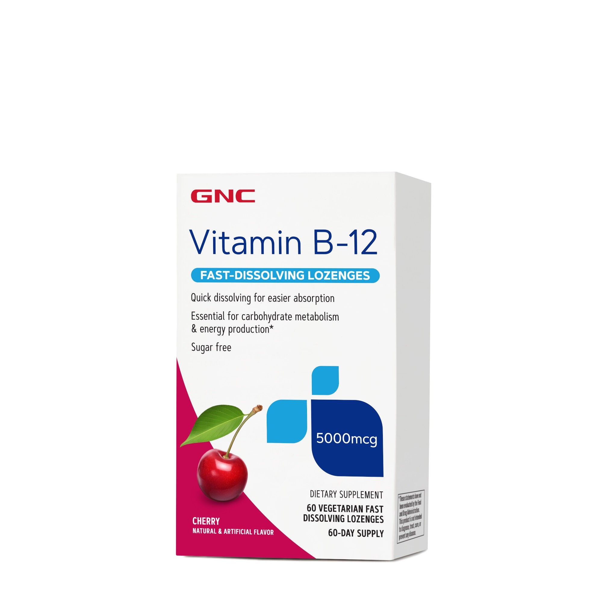 Vitamina B-12 5000 mcg cu aroma de cirese, 60 drajeuri, GNC