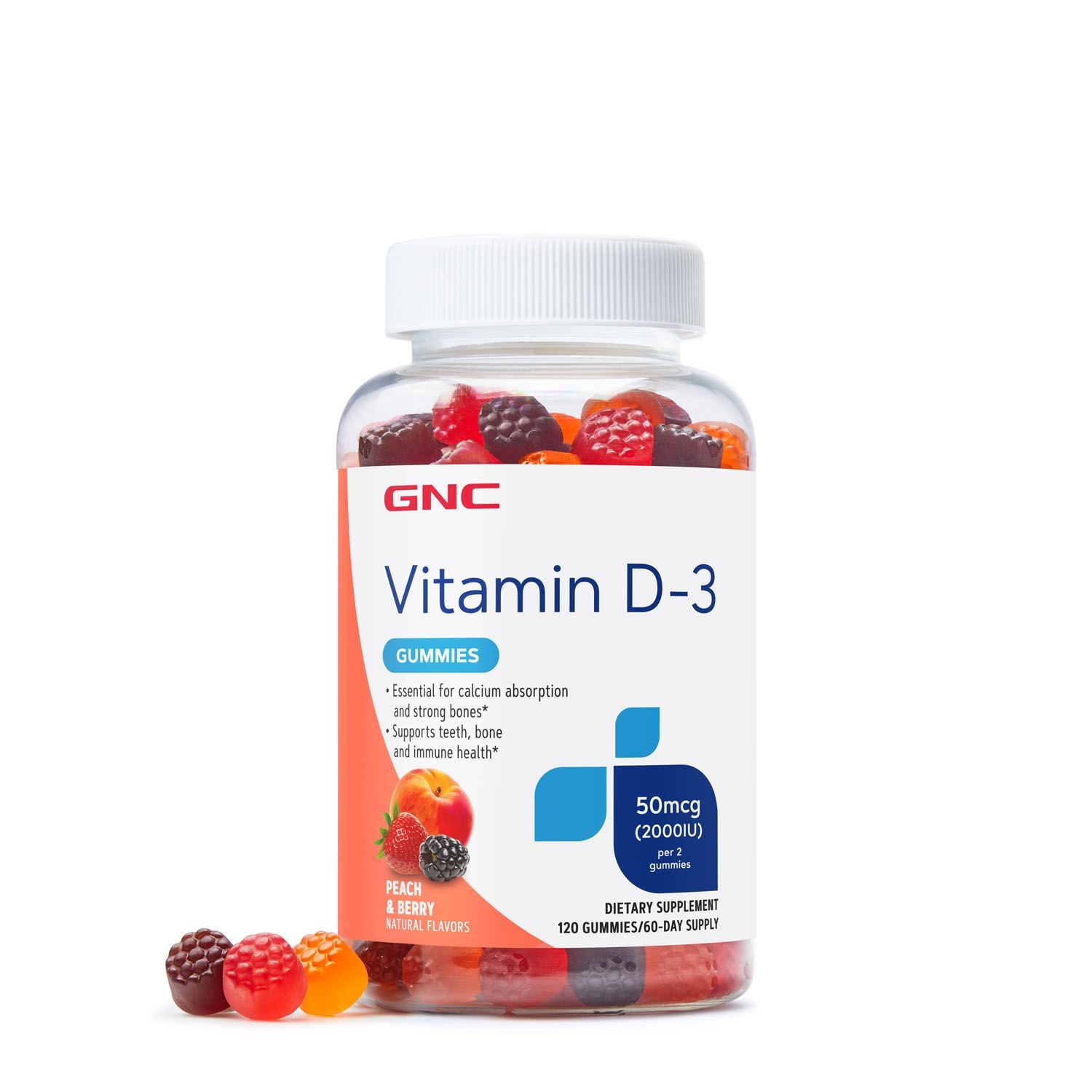 Vitamina D-3 naturala, 50 mcg (2000 UI), 120 jeleuri, GNC