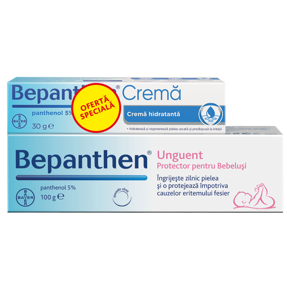 Pachet Bepanthen Unguent, 100 g + Bepanthen Crema, 30g, Bayer