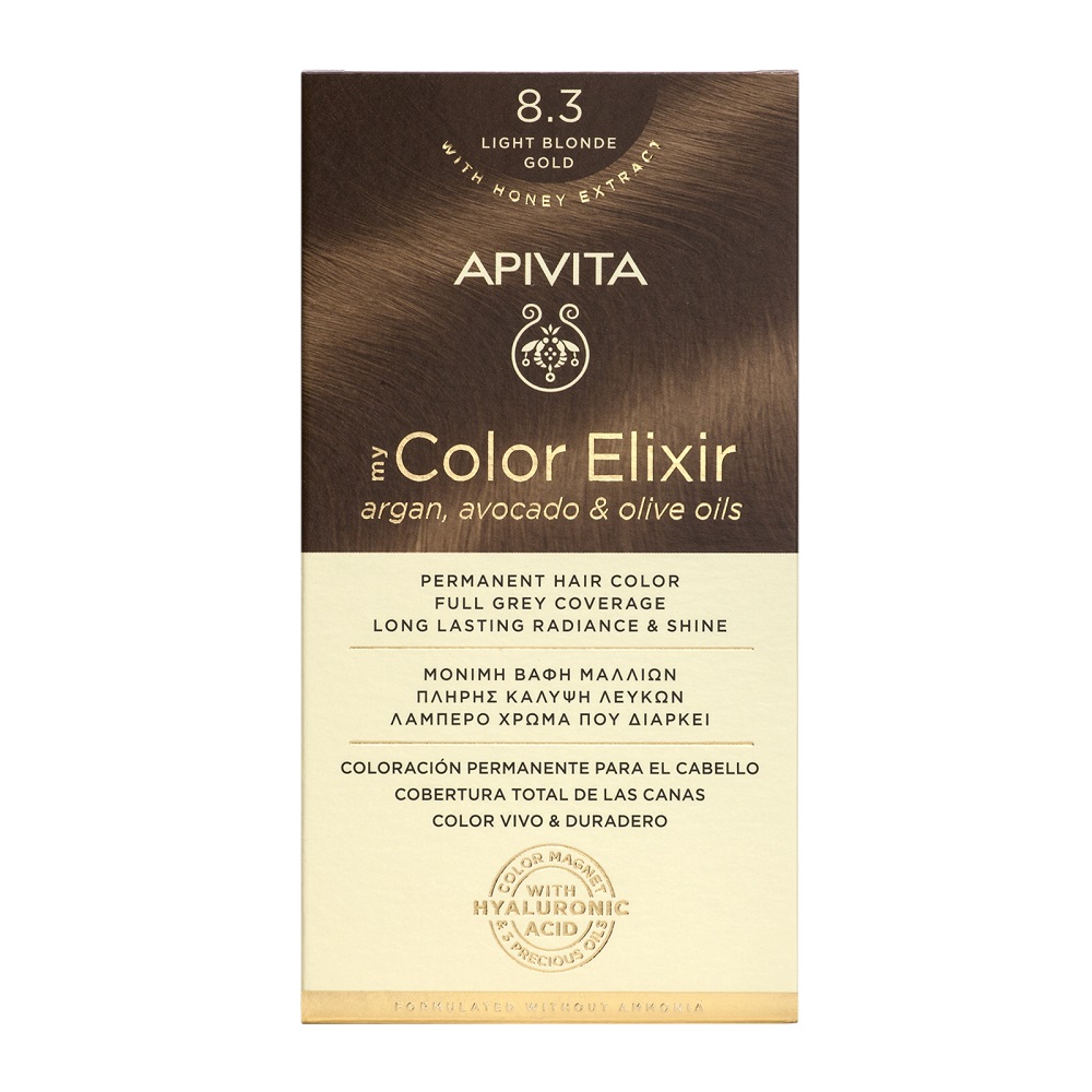 Vopsea de par My Color Elixir, Light Blonde Gold N 8.3, 155 ml, Apivita
