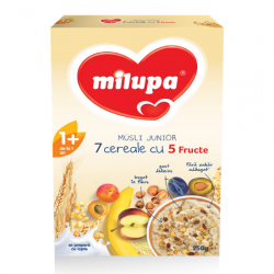 Musli Junior 7 Cereale cu 5 Fructe, +12 luni, 250 g, Milupa