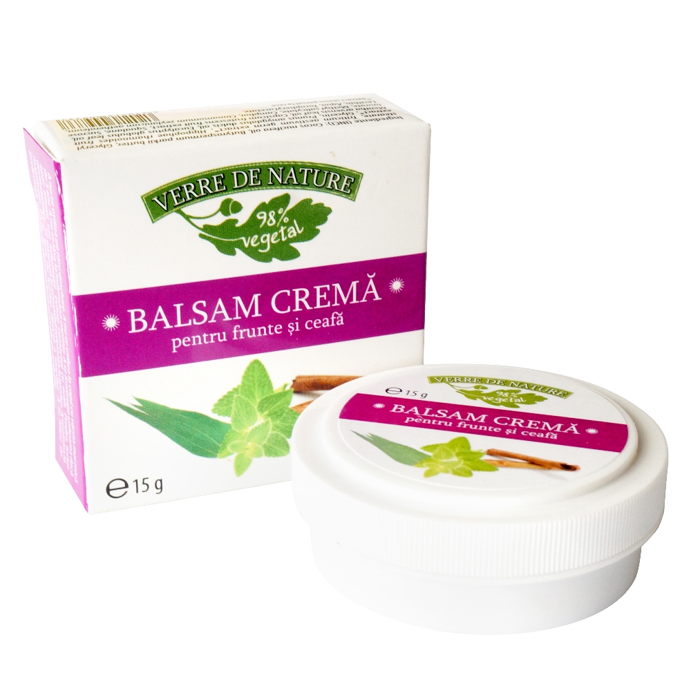 Balsam crema tonic pentru frunte si ceafa cu eucalipt, menta si scortisoara, 15 g, Verre de Nature