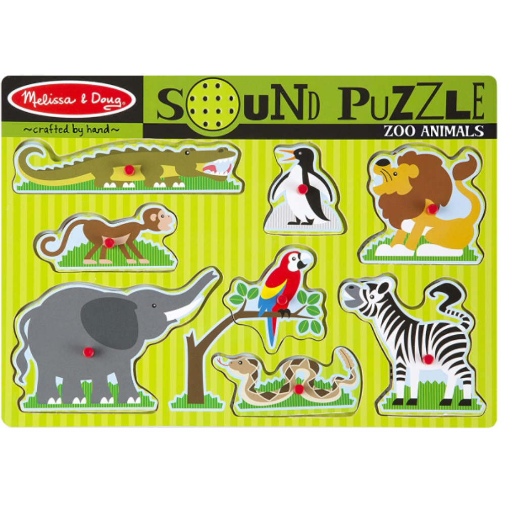 Puzzle de lemn cu sunete Animale de la Zoo, Melissa&Doug