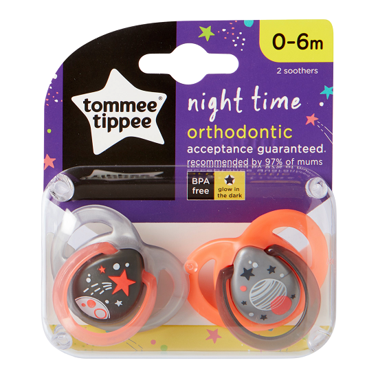 Suzete ortodontice de noapte gri/portocaliu, 2 buc, Tommee Tippee