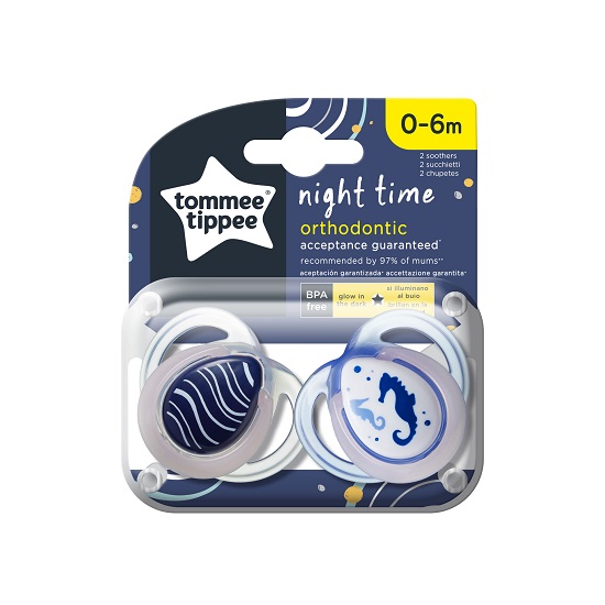 Suzete ortodontice de noapte model calut de mare, 0-6 luni, 2 buc, Tommee Tippee