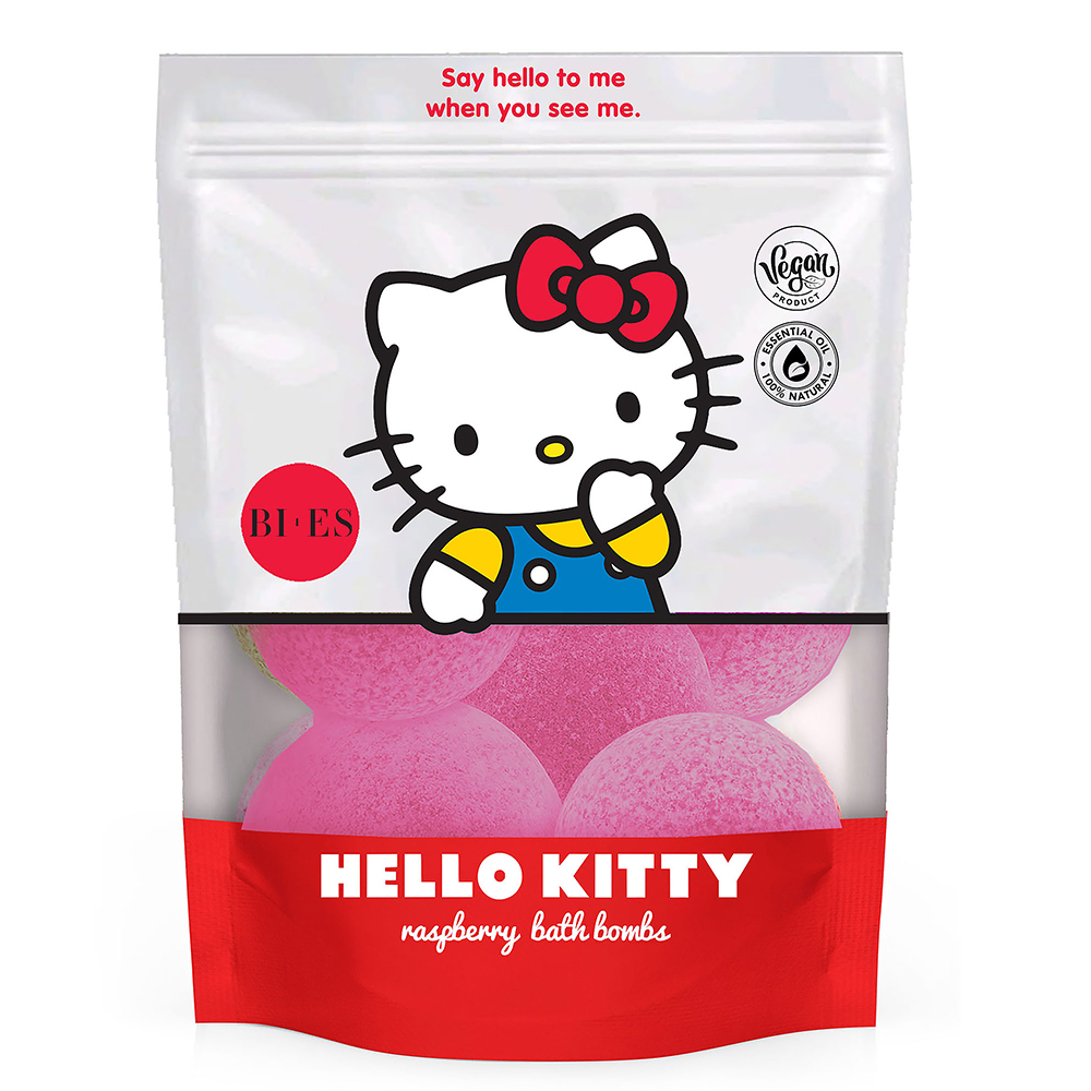 Bombe de baie Hello Kitty cu zmeura, 6 x 55 g, Bi Es