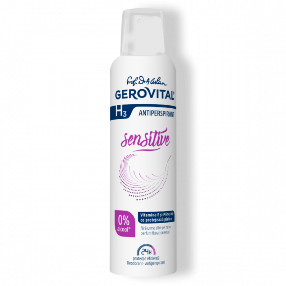 Deodorant antiperspirant Gerovital H3 Sensitive, 150 ml, Farmec