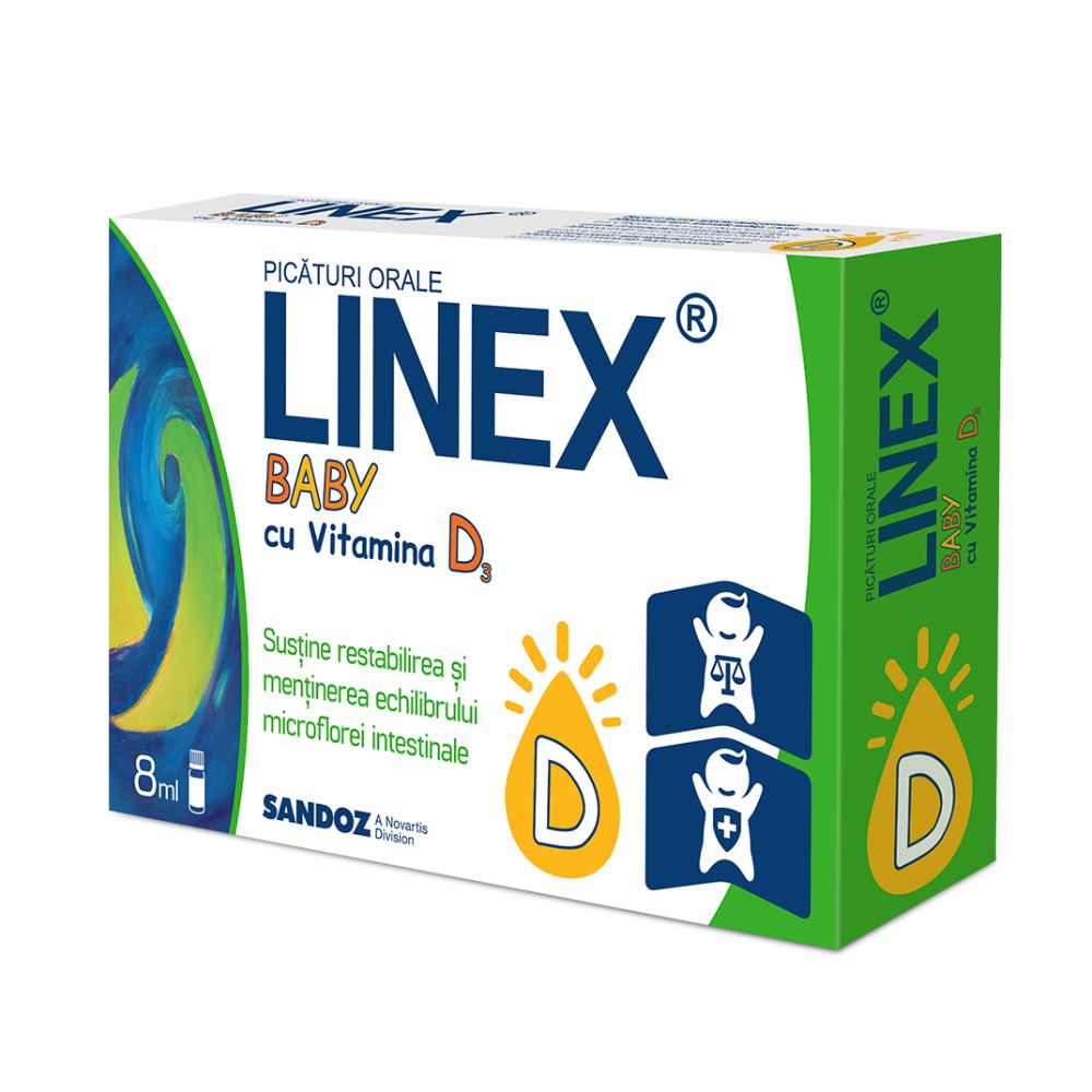Linex Baby cu vitamina D3 picaturi, 8ml, Sandoz