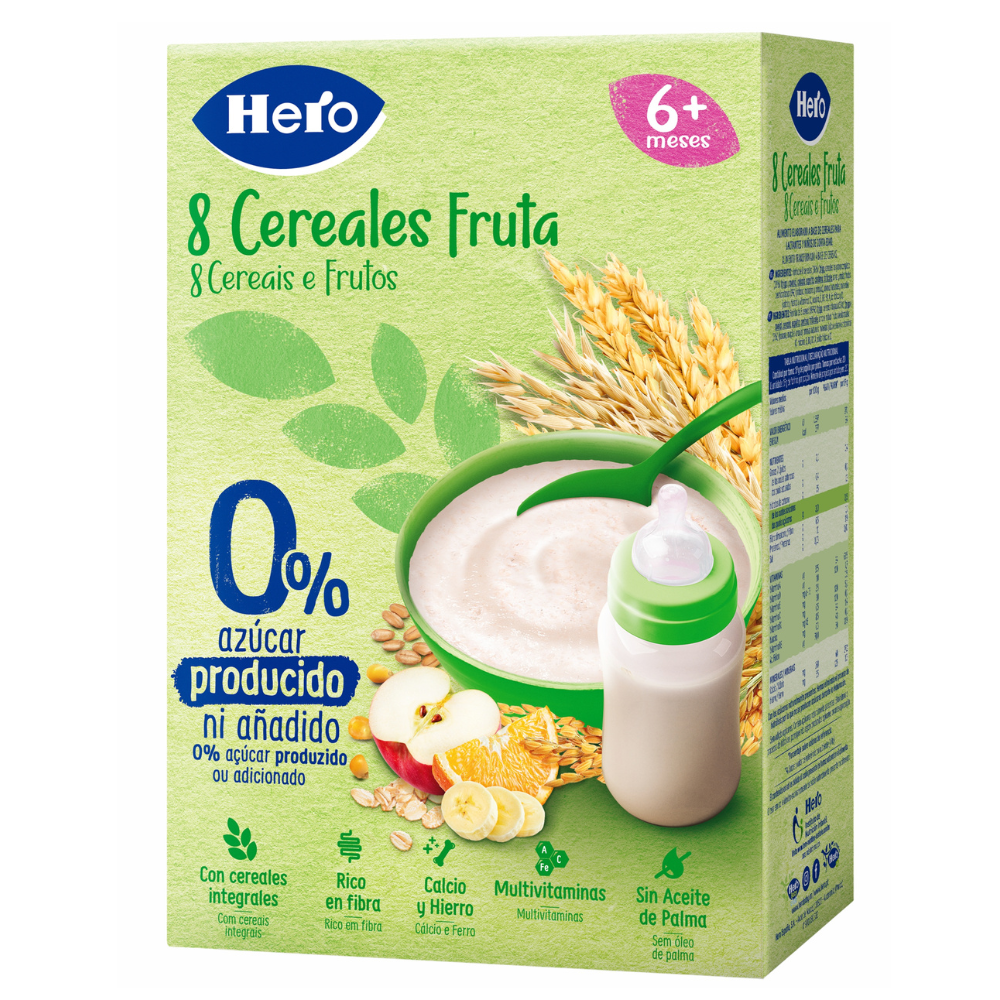 Pudra instant de cereale cu fructe pentru sugari si copii, +6 luni, 340 g, Hero Baby
