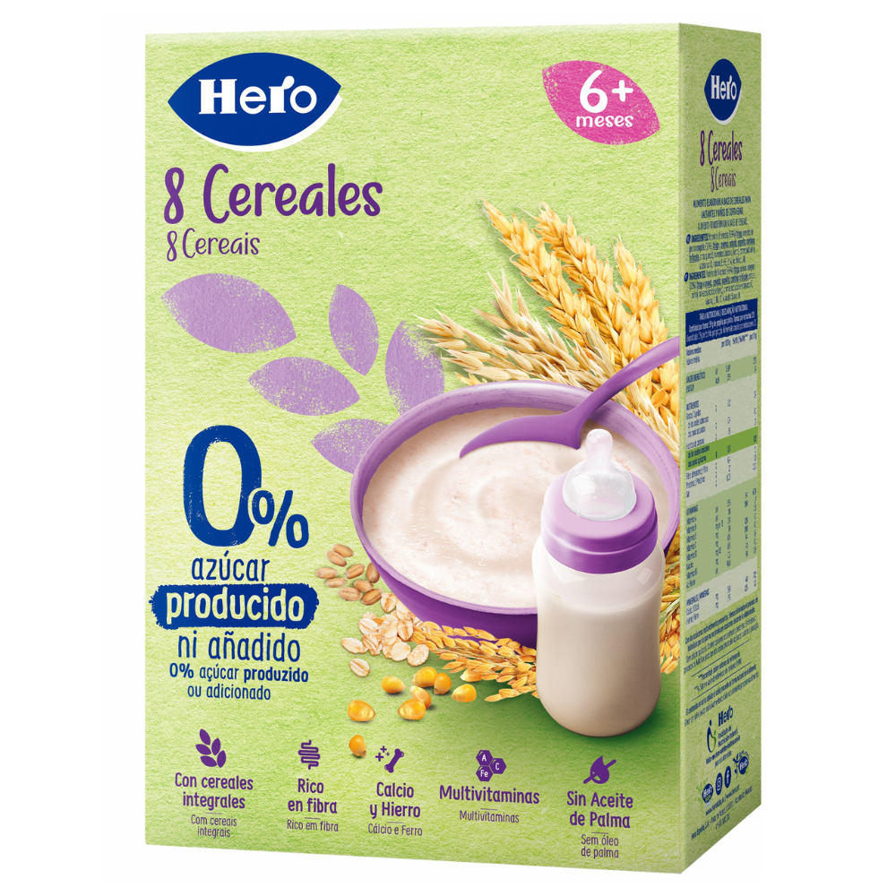 Pudra instant de 8 cereale pentru sugari si copii mic, +6 luni, 340 g, Hero Baby